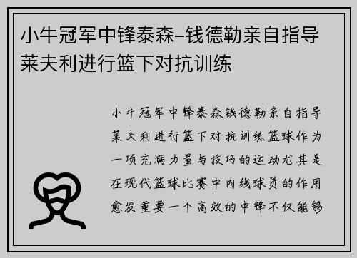小牛冠军中锋泰森-钱德勒亲自指导 莱夫利进行篮下对抗训练