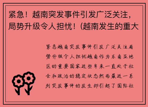 紧急！越南突发事件引发广泛关注，局势升级令人担忧！(越南发生的重大事件)