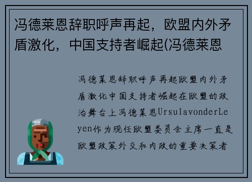 冯德莱恩辞职呼声再起，欧盟内外矛盾激化，中国支持者崛起(冯德莱恩 丈夫)